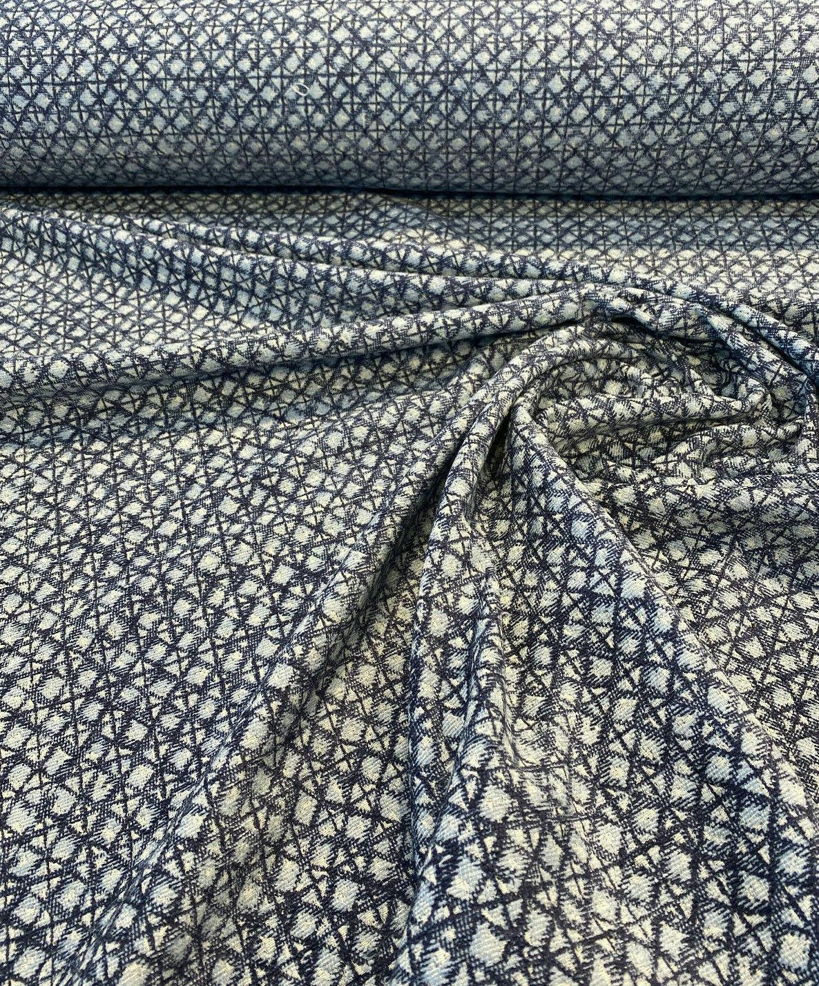 Saltaire Chenille Upholstery Fabric - Blue, Off White, Beige, 54" Width (1 Yard)