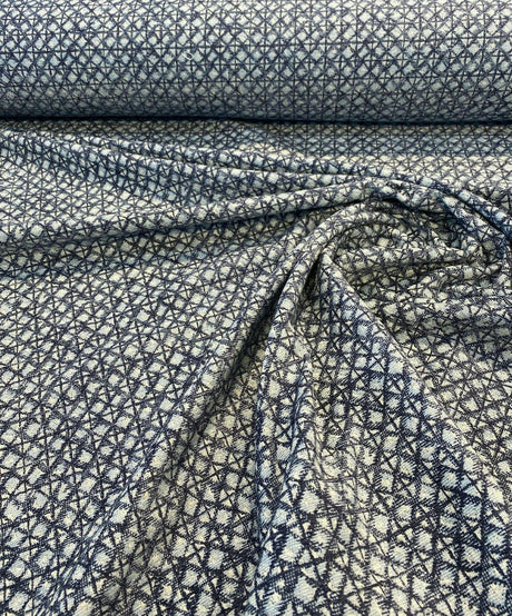 Saltaire Chenille Upholstery Fabric - Blue, Off White, Beige, 54" Width (1 Yard)