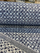 Saltaire Chenille Upholstery Fabric - Blue, Off White, Beige, 54" Width (1 Yard)