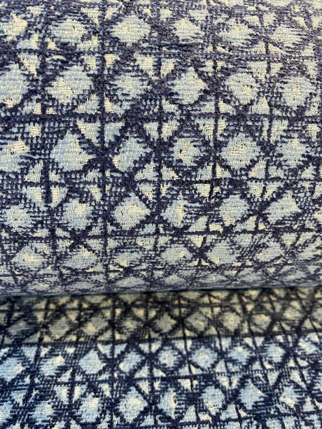 Saltaire Chenille Upholstery Fabric - Blue, Off White, Beige, 54" Width (1 Yard)