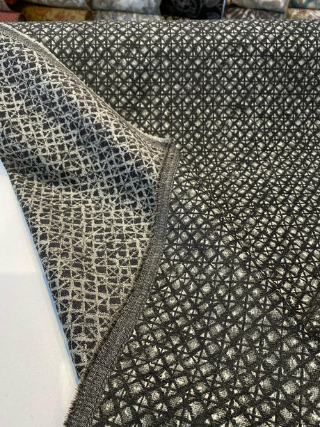 Saltaire Chenille Upholstery Fabric - Charcoal, Off-White/Gray, 54" Width (By The Yard)
