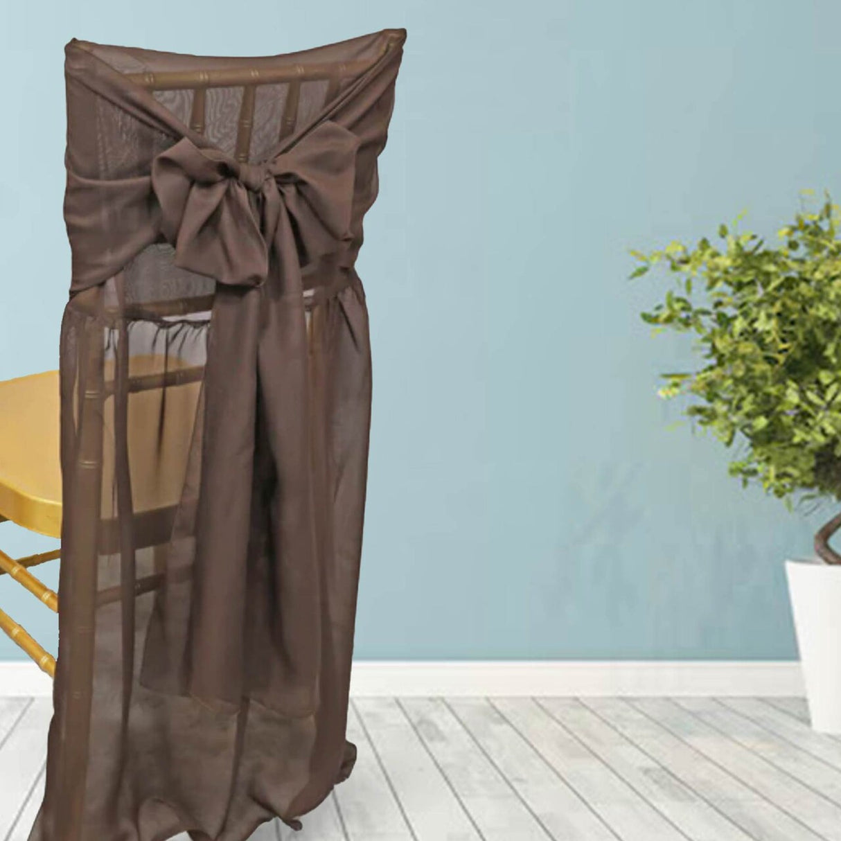 1 Piece Chocolate Chiffon Chair Back Drape with Sash Chiavari Chair Accent