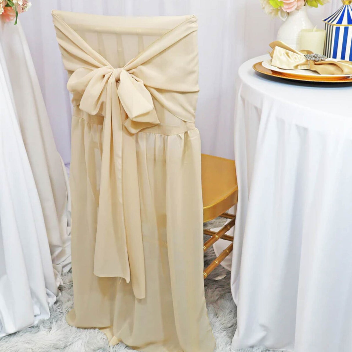 1 Piece Chiffon Chiavari Chair Cover With Sash Champagne