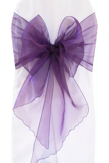 Organza Chair Sash Sample Angle End Eggplant