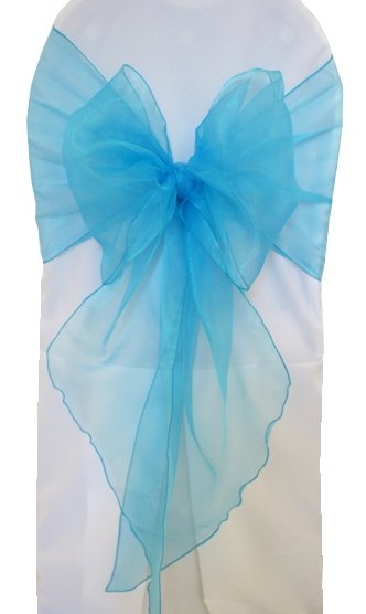 Organza Chair Sash Angle End Turquoise