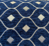 Mercedes Blue Navy Damask Diamond Chenille Fabric - Navy Blue Damask Diamond, 56" Width (1 Yard)
