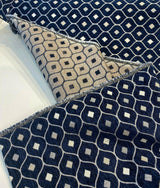 Mercedes Blue Navy Damask Diamond Chenille Fabric - Navy Blue Damask Diamond, 56" Width (1 Yard)