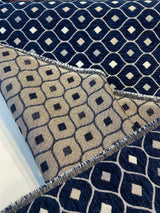 Mercedes Blue Navy Damask Diamond Chenille Fabric - Navy Blue Damask Diamond, 56" Width (1 Yard)