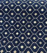 Mercedes Blue Navy Damask Diamond Chenille Fabric - Navy Blue Damask Diamond, 56" Width (1 Yard)