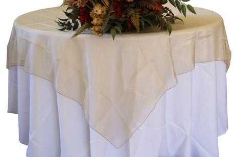 Square Organza Table Overlay 72x72 Antique Gold