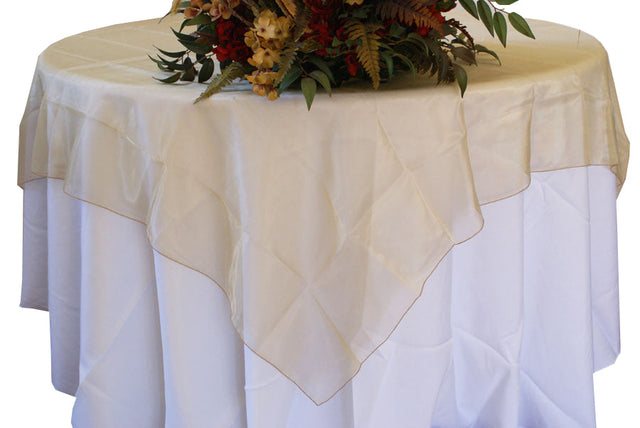 Square Organza Table Overlay 72x72 Antique Gold