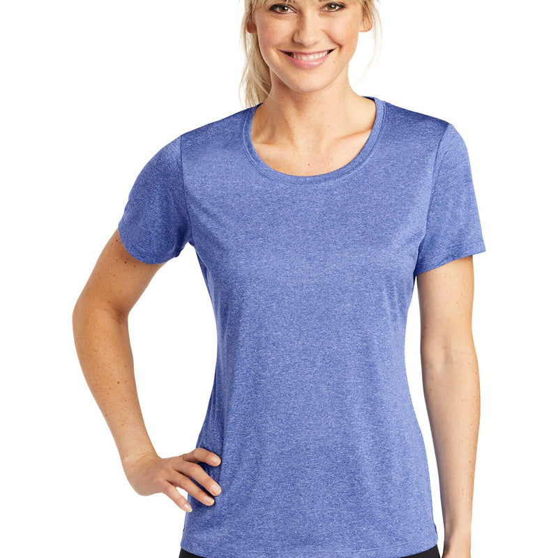 Heather Blue women's scoop neck athletic tee for workouts