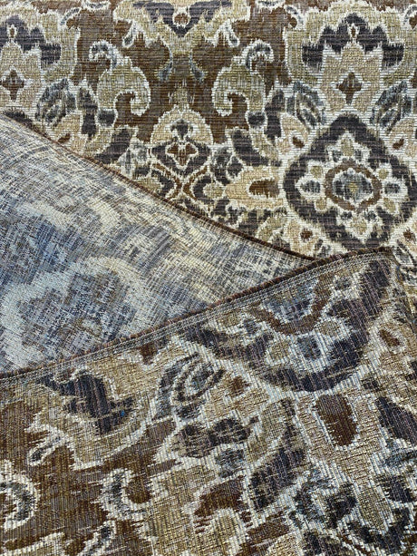 Mazaro Moss Hindley Brown Damask Chenille Fabric - Brown Beige Antique Green Damask, 56" Width (By The Yard)