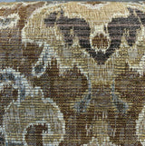 Mazaro Moss Hindley Brown Damask Chenille Fabric - Brown Beige Antique Green Damask, 56" Width (By The Yard)