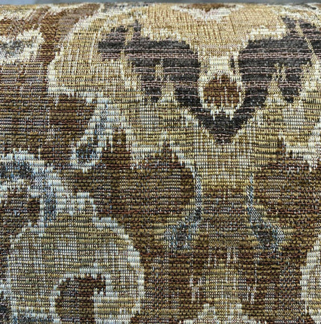 Mazaro Moss Hindley Brown Damask Chenille Fabric - Brown Beige Antique Green Damask, 56" Width (By The Yard)