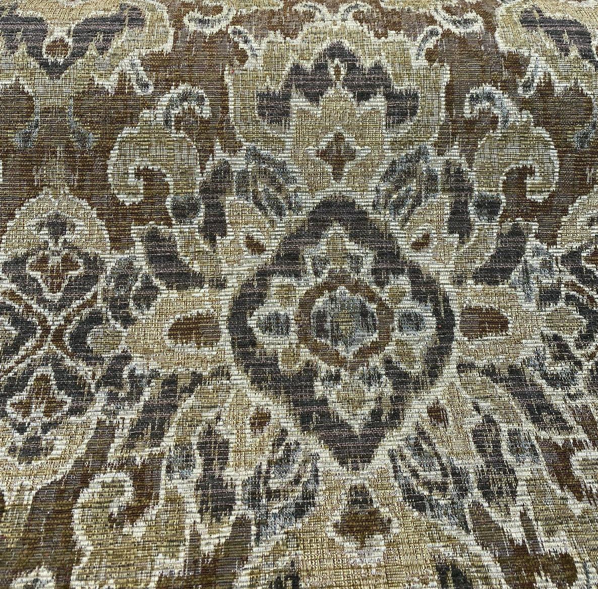 Mazaro Moss Hindley Brown Damask Chenille Fabric - Brown Beige Antique Green Damask, 56" Width (By The Yard)