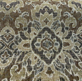 Mazaro Moss Hindley Brown Damask Chenille Fabric - Brown Beige Antique Green Damask, 56" Width (By The Yard)