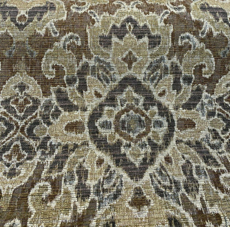 Mazaro Moss Hindley Brown Damask Chenille Fabric - Brown Beige Antique Green Damask, 56" Width (By The Yard)