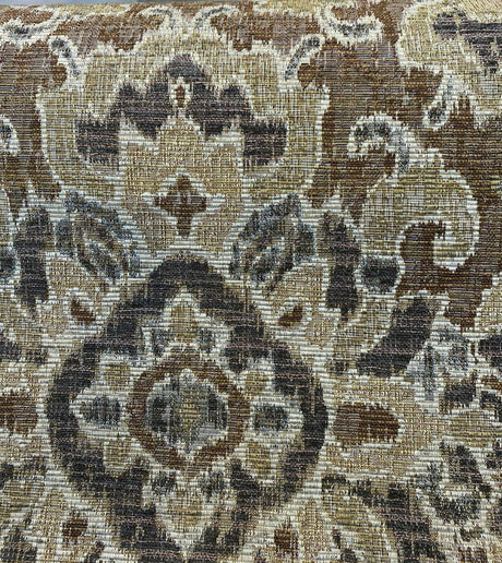 Mazaro Moss Hindley Brown Damask Chenille Fabric - Brown Beige Antique Green Damask, 56" Width (By The Yard)