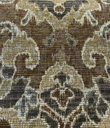 Mazaro Moss Hindley Brown Damask Chenille Fabric - Brown Beige Antique Green Damask, 56" Width (By The Yard)