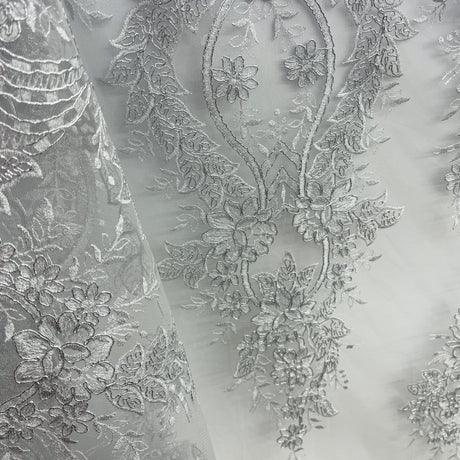 Corded Bridal Lace Fabric - Embroidered Polyester Net Mesh, 54" Wide (1 Yard)