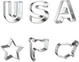 6 PCS Patriotic Metal Cookie Cutters, Labor Day USA Words American Flag Map Cutter Mold for Kitchen Baking Patriotic Party Stainless Steel Biscuits Cutters for Veterans Day Home Baking Gifts