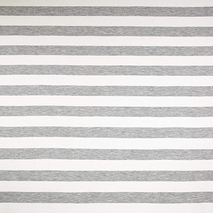 Rayon Spandex Jersey Knit Fabric 1" Stripes Cream Grey