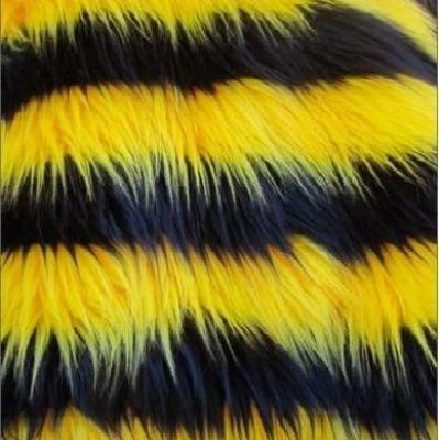 Black Yellow Faux Fur Striped Long Pile Fabric,