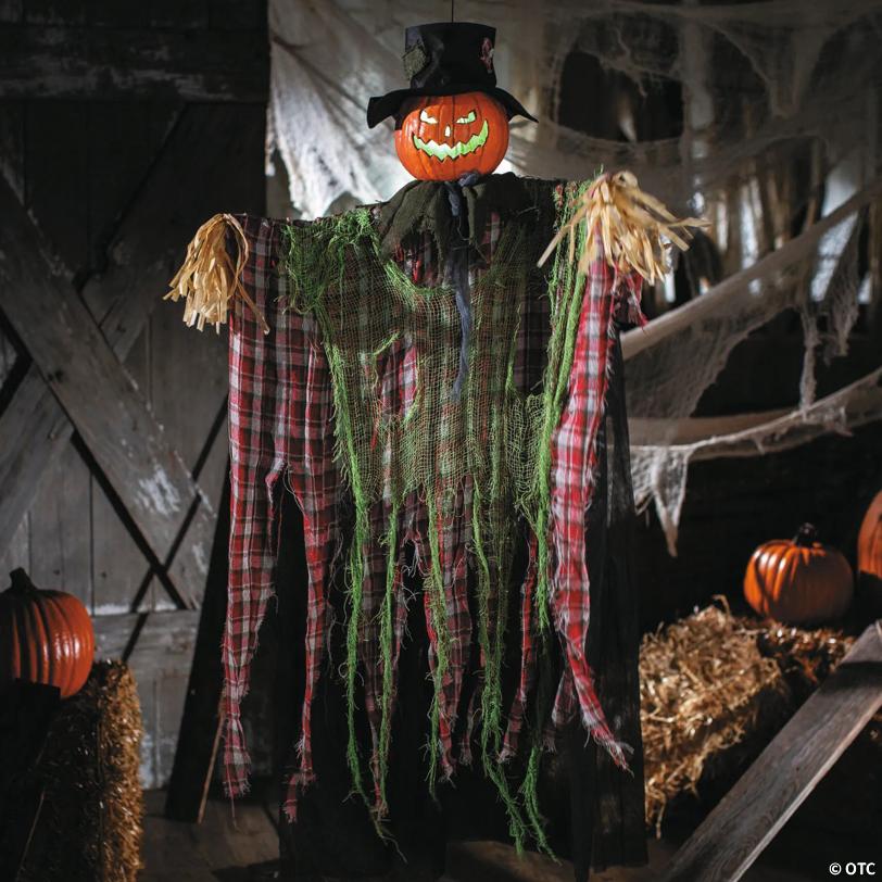 51 1/4" Animated Hanging Red Checkered Shirt Pumpkin Man Halloween Decoration