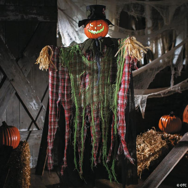 51 1/4" Animated Hanging Red Checkered Shirt Pumpkin Man Halloween Decoration