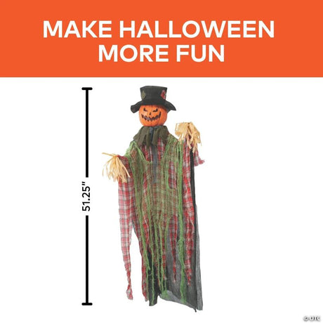 RADYAN Animated Hanging Pumpkin Man with Checkered Shirt Halloween Decoration shown in a clear product image