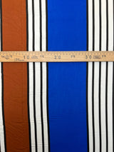 Viscose Woven Printed Brown Blue Stripe