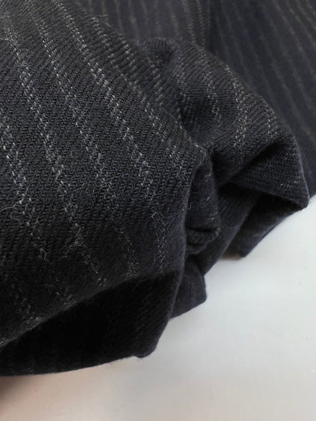 Wool Tweed Suiting Gray Blue Striped Stretch
