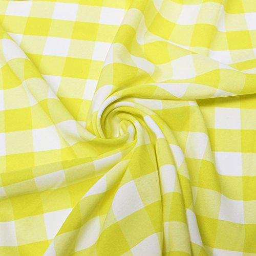 Yellow Checkered Gingham Polyester Poplin Fabric,