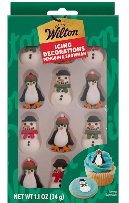Wilton Christmas Penguins and Snowman Royal Icing Decorations, 12-Count