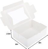 8 X 6 X 2.5" White Bakery Boxes with Window Pastry Boxes for Cakes, Cookies and Desserts