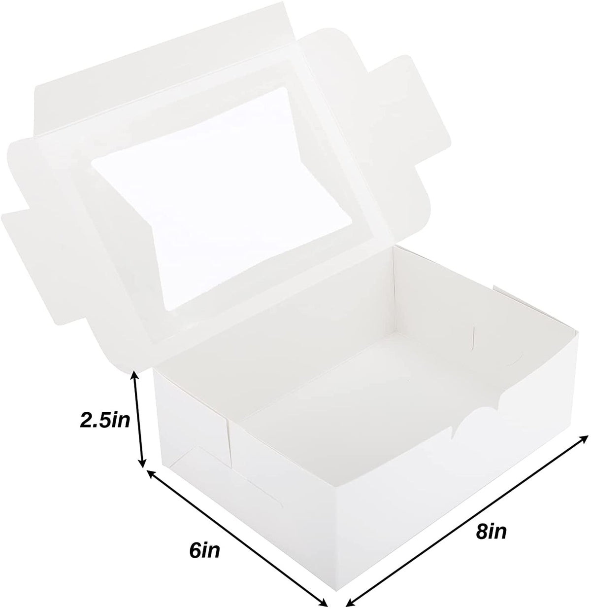 8 X 6 X 2.5" White Bakery Boxes with Window Pastry Boxes for Cakes, Cookies and Desserts