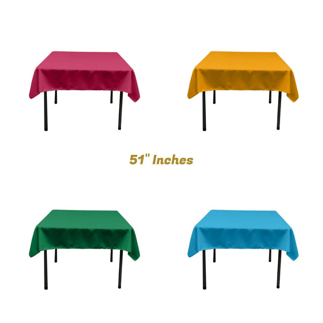 Square Poly Poplin Tablecloth - 100 Percent Polyester Fabric, Solid Color, 51" X 51" (1 Piece)