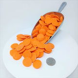 Merckens ORANGE Chocolate Flavored Candy Coating Wafers – 25 lb Wholesale Case