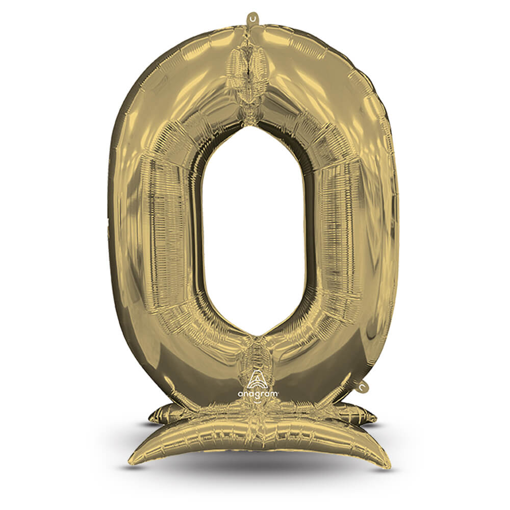 Foil Balloon Stand-Up Number 0 White Gold