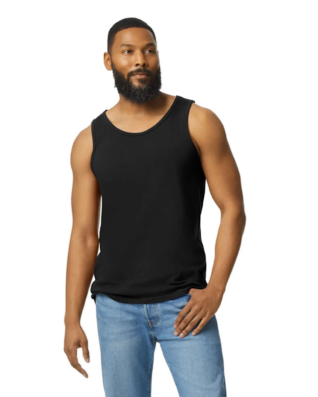 Gildan 5200 Men Tank Top Cotton Fabric - Black, Classic Fit, Banded Neck And Armholes (1 Piece)