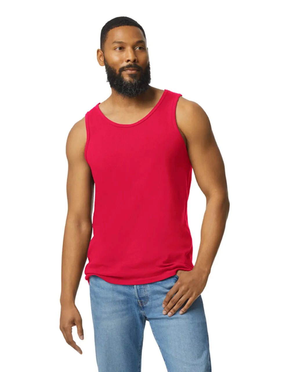 Gildan 5200 Men Tank Top Cotton Fabric - Red, Classic Fit, Banded Neck And Armholes (1 Piece)