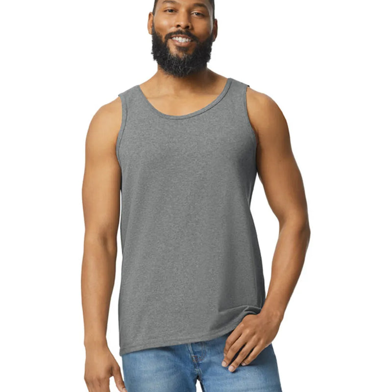 Gildan 5200 Men Tank Top Cotton Fabric - Graphite Heather, Sleeveless, Classic Fit (1 Piece)