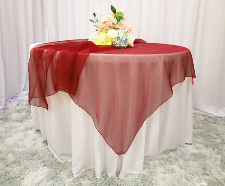 Square Organza Table Overlay 90x90 Burgundy