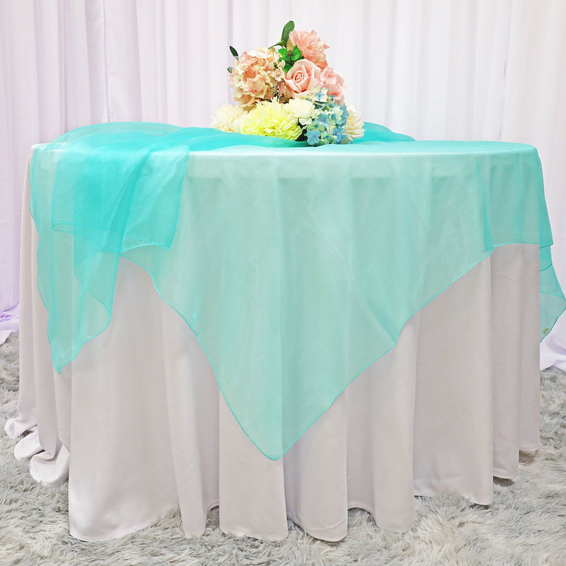 Square Organza Table Overlay 90x90 Tiff Blue/Aqua Blue