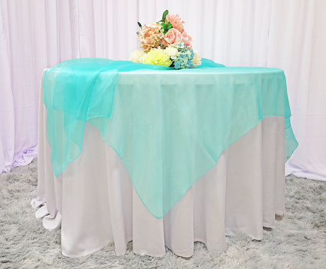Square Organza Table Overlay 90x90 Tiff Blue/Aqua Blue