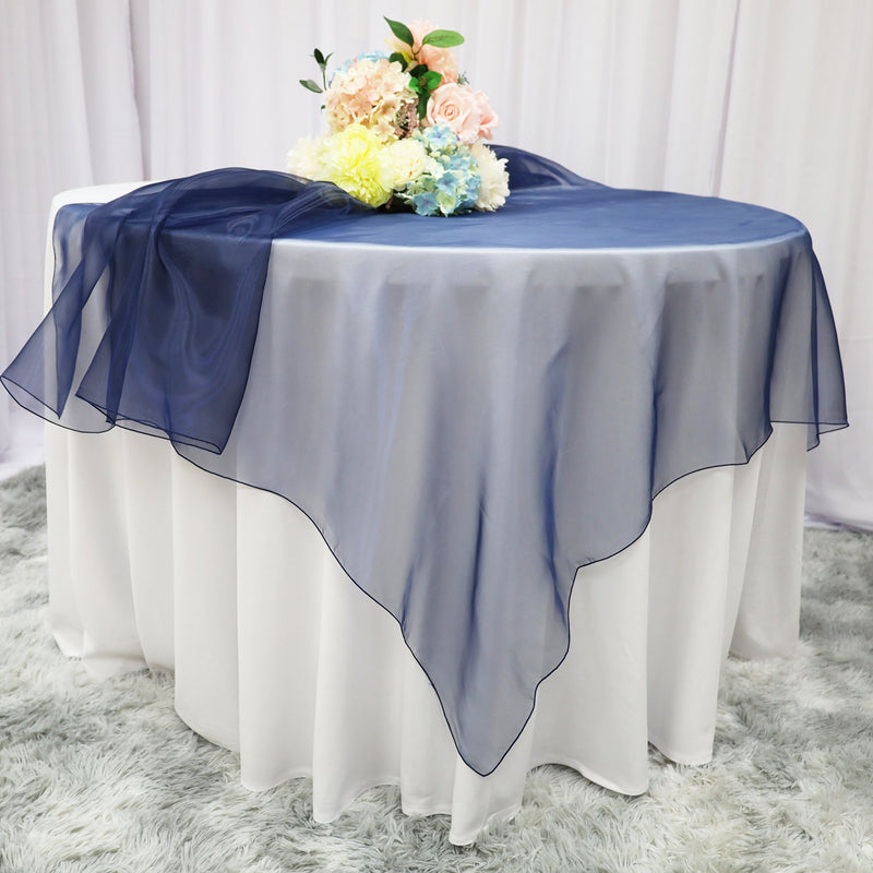 Square Organza Table Overlay 72x72 Navy Blue