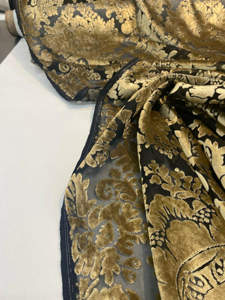 Imperial Sheer Cut Velvet Fabric - Taupe Gold, 54" Width (1 Yard)