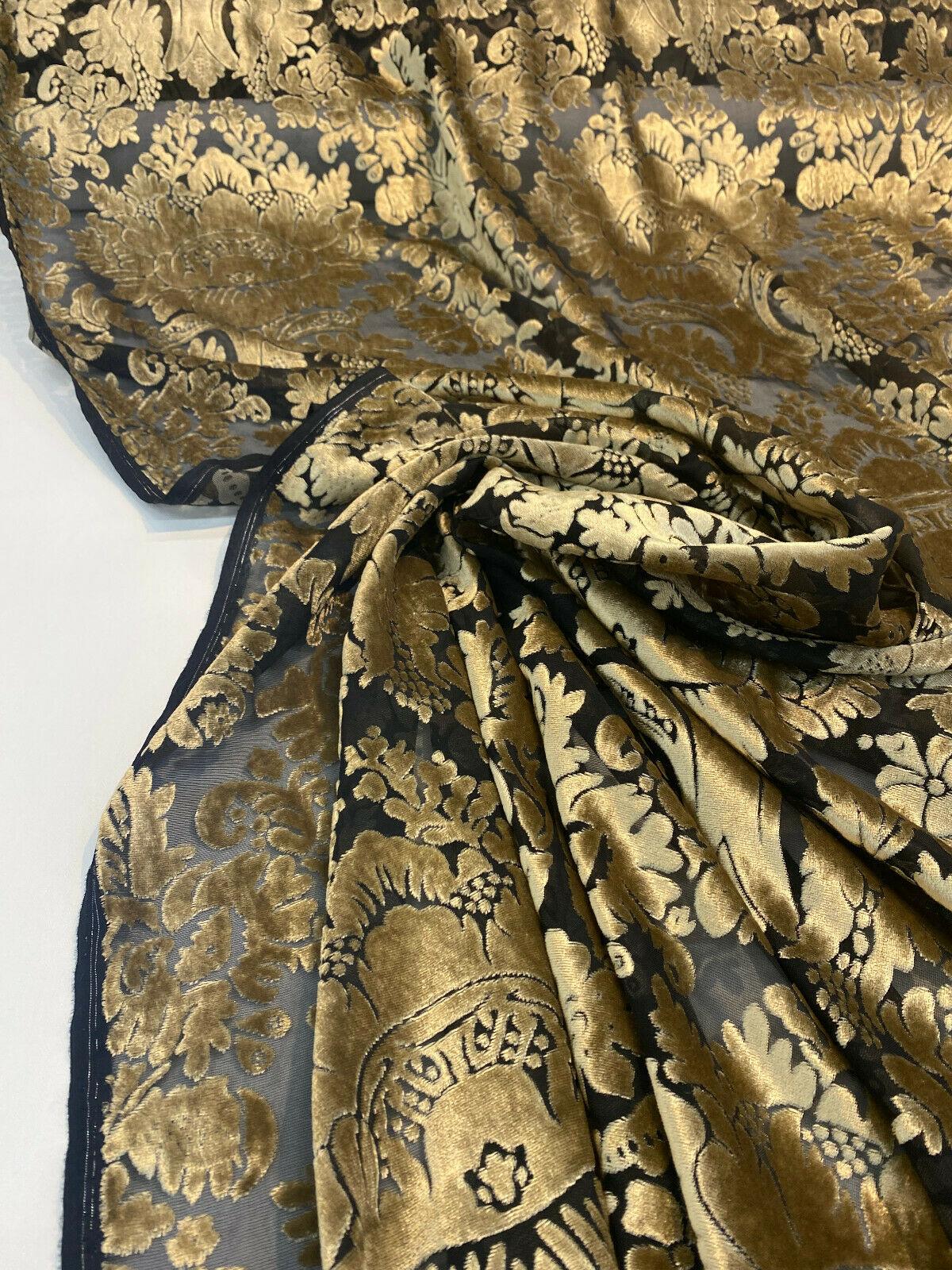 Imperial Sheer Cut Velvet Fabric - Taupe Gold, 54" Width (1 Yard)