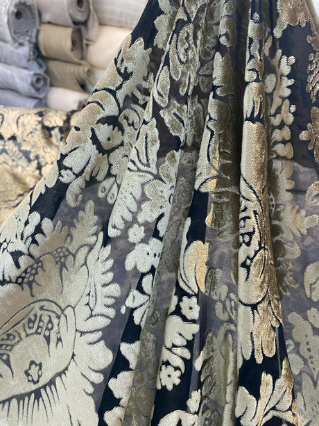Imperial Sheer Cut Velvet Fabric - Taupe Gold, 54" Width (1 Yard)